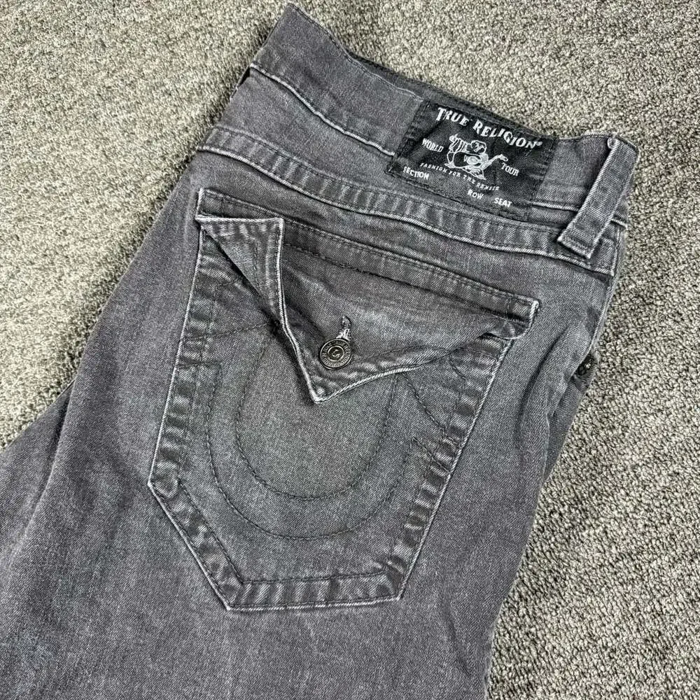 2000s True Religion Ricky Straight Jeans Size 38 Gray Flap Pocket